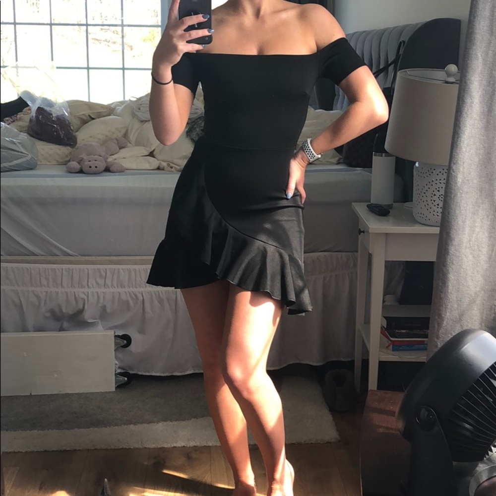 Nasty Gal off the shoulder black mini dress size 4
